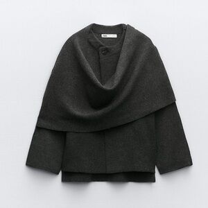 Zara Knit Coat With Asymmetrical Scarf